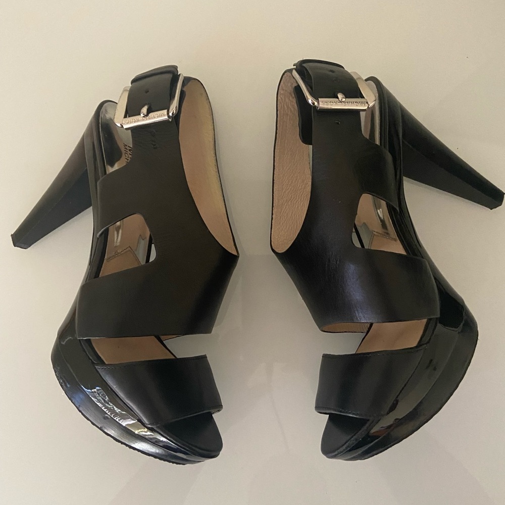 Michael Kors Black Platform Heels with Silver Buckle- Size 8